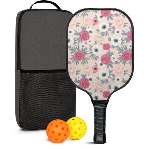Σετ κουπιών Pickleball με κουπιά από fiberglass σε σχέδια λουλουδιών, 2 μπάλες και τσάντα –