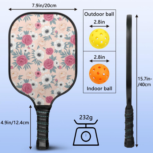 Σετ κουπιών Pickleball με κουπιά από fiberglass σε σχέδια λουλουδιών, 2 μπάλες και τσάντα – 2