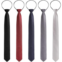 5pcs Men's Zipper Ties, 19", Pre-Tied & Adjustable, Skinny Solid Neckties (Black/Navy/Gray/Silver Gray/Dark Red) for Office, School, Wedding, Party