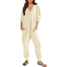 Női lezser, bő overál, hosszú ujjú, V-nyakú, túlméretezett overall, bő overall, pizsama, onesie jumper