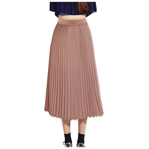 Fustă maxi midi elegantă, plisată, cu talie elastică, roz, S 1