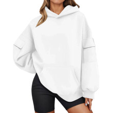 Sweat-shirt à capuche long oversize pour femme, coupe ample, avec poche avant, couleur unie, idéal pour l'automne/hiver – Convient à toutes les