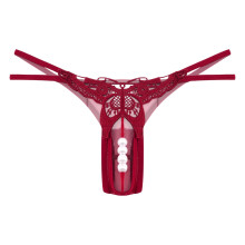 Women's Panties Women Embroidered Hollow Low Waist Underpants Open Cut Pearl Massage Thong