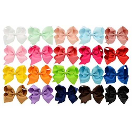 Conjunto de 20 presilhas de cabelo com laço de fita de gorgorão multicolorida de 15 cm (6 polegadas) feitas à mão.