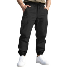 lulshou Cargobroek voor heren, casual, sportieve, rechte werkbroek met meerdere zakken voor buitenactiviteiten en dagelijks gebruik, zwart, maat L