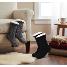 2 Paar flauschige Damen-Winterhaussocken mit Anti-Rutsch-Sohle, fleecegefüttert, warm, rutschfest, Weihnachtsgeschenk für Herren, Heimgeschenk