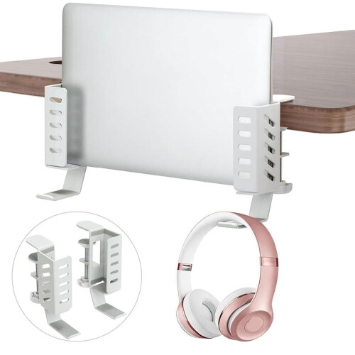 Support vertical pour ordinateur portable à fixer sur le côté du bureau, sans perçage, blanc.