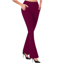 Damen-Yogahose mit hohem Bund und ausgestelltem Bein, Seitentaschen, elastischem Stretch-Gabardine, einfarbig, Größen S-2XL, für Sport und Alltag