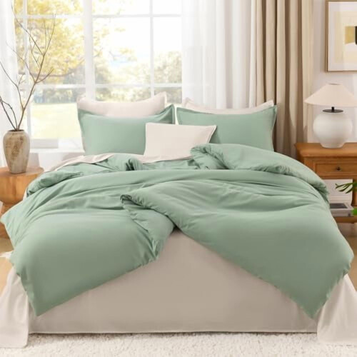Queen Comforter Set Sage Green 3-Piece All-Season 2