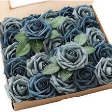 50pcs Dusty Blue Foam Roses with Stems – Realistic Artificial Flowers for DIY Wedding Bouquets, Centerpieces, Home Decor – Compatible with Floral
