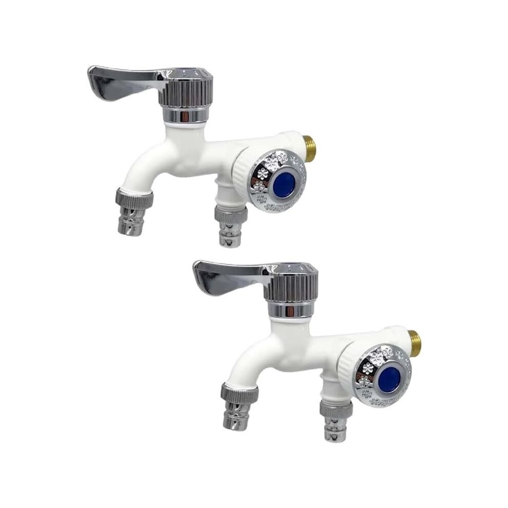 2Pcs 2 Way Faucet Faucet Splitter Garden Hose Splitter Water Spigot Splitter,Outdoor Double Taps Water Faucet,White 4712984492523