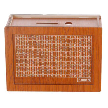 Money Saving Box, Wooden Cash Vault for Kids and Adults, Reusable Money Box with Countdown and Money Target, Challenge D