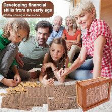 Money Saving Box, Wooden Cash Vault for Kids and Adults, Reusable Money Box with Countdown and Money Target 10000