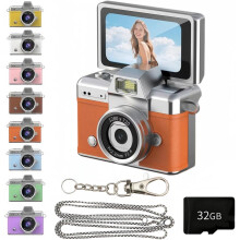 2026Mini digitální fotoaparát s 1,47" LCD, 1080P, výklopnou obrazovkou, klíčenkou v retro stylu – 32 GB oranžová, pro cesty a každodenní