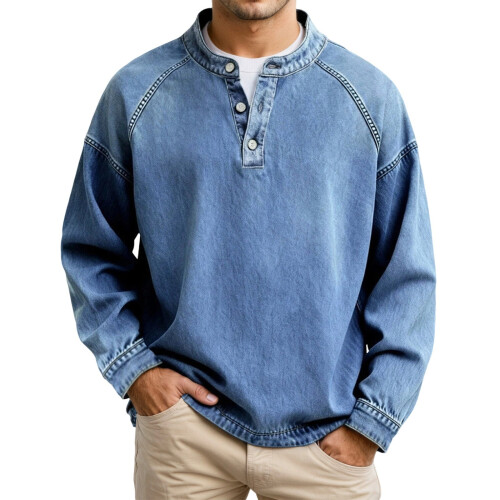 Herren-Denim-Langarmshirt mit Rundhalsausschnitt