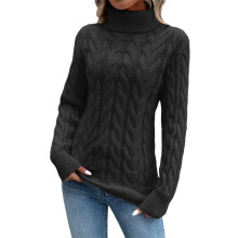 Hässliche Weihnachtspullover für Damen, einfarbiger, langärmeliger Rollkragenpullover