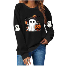 Sweat-shirts à capuche tendance et confortables pour femmes, motif fantôme et citrouille, manches longues et col rond, parfaits pour Halloween.