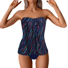 Trajes de baño tankini para mujer, sin tirantes, con relleno, efecto push-up, bikini bandeau de dos piezas con estampado floral, estilo moderno y