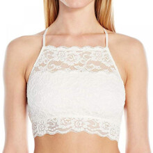 Bralette met hoge hals en kant voor dames, crop top/vest-bh met bloemenprint