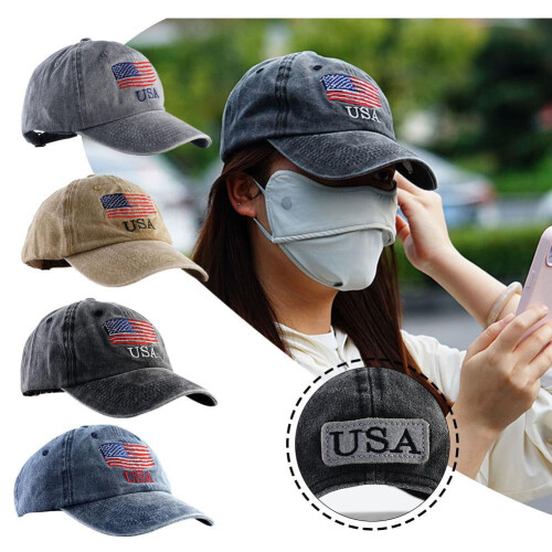 Men's Cotton Baseball Hat American Flag Patch Breathable 1