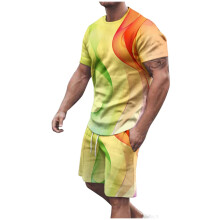 Treningsdresser for menn Sett med joggebukser Avslappet t-skjorte Sommer Atletisk Rund hals Trykk Kortermet Basis Topper Bluse med korte bukser Dress