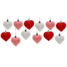 12Pcs Heart Ornaments – Red, Pink & Silver Hanging Baubles for Valentine's, Wedding, Tree & Outdoor Decor