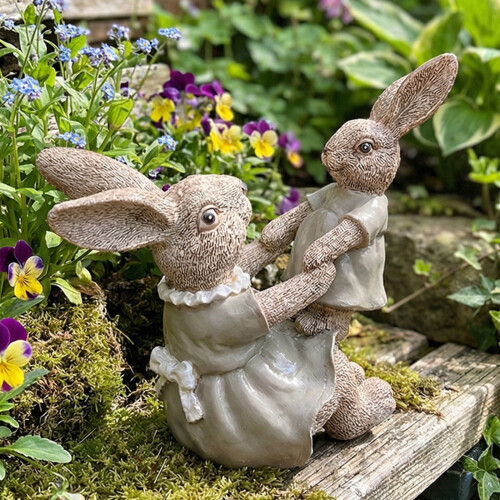 Set di statuette di coniglietti in resina, genitore e figlio, multicolore