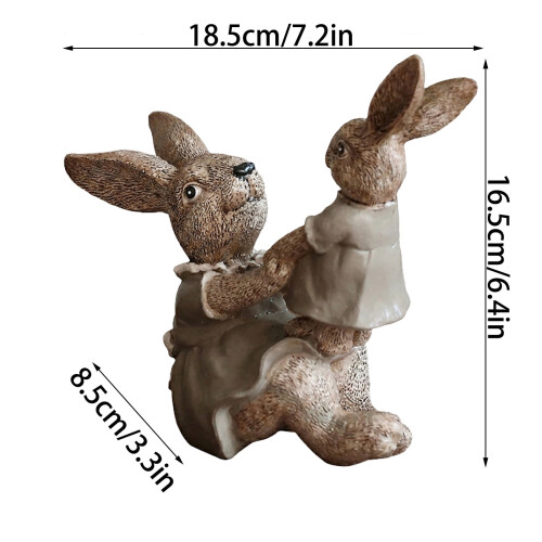 Set di statuette di coniglietti in resina, genitore e figlio, multicolore 2