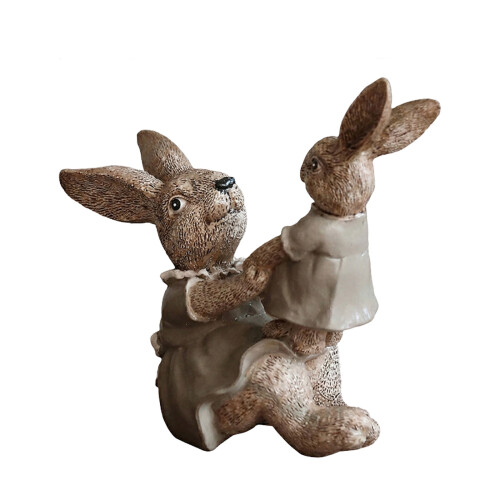 Set di statuette di coniglietti in resina, genitore e figlio, multicolore 1