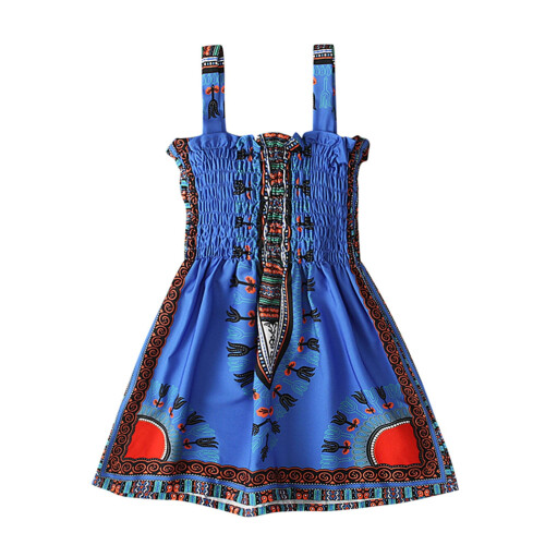 Kleinkind Mädchen Baumwollkleid im Boho-Stil, Himmelblau