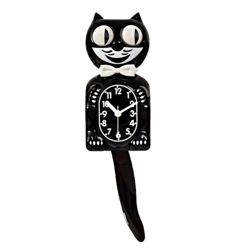 Cat Wall Clock with Wagging Tail Quartz Movement Black
