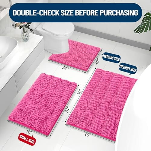 Chenille stribet badeværelsestæppe 76x51 cm dyb pink 1