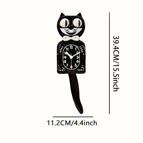 Cat Wall Clock with Wagging Tail Quartz Movement Black 2