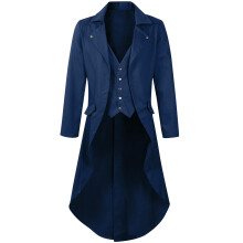 Casaco masculino vitoriano steampunk, uniforme gótico medieval para cosplay e apresentações – azul escuro, compatível com tamanho G