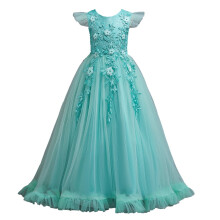 Sommerliches Prinzessinnenkleid aus Tüll für Kinder mit Spitze, Stickereien und Schleifenärmeln – Blumenmädchen-/Hochzeits-/Partykleid, passend