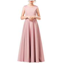 Mädchenkleid, einfarbig, ärmellos, Rundhalsausschnitt, langes Kleid, Kinderparty, Auftritt, formelles Abendkleid, Rock (Rosa, 12-13 Jahre)