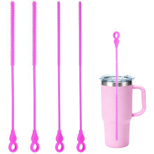 Silikon-Strohhalm-Reinigungsbürsten-Set, 4-teilig, extra lang für Metall- und Milchshake-Strohhalme (6 mm + 9 mm)