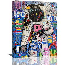 Décoration murale astronaute – Impression sur toile graffiti pop culture, sans cadre, 30 x 40 cm, décoration moderne pour la maison ou le bureau