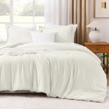 Juego de edredón color marfil tamaño Queen, juego de ropa de cama ligero de 3 piezas, juego de cama mullido para todas las estaciones (edredón de