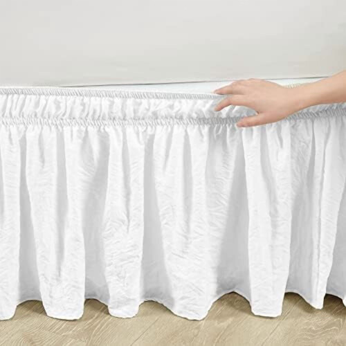 Ruched Ruffle Bed Skirt Queen White Microfiber 1