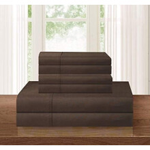 Luxuriöses 6-teiliges Bettwäscheset aus ägyptischer Baumwolle (1500 TC), knitterarm, mit extra tiefem Spannbettlaken, Kingsize, Schokoladenbraun