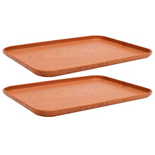 Plateau de service en plastique imitation bois, 2 pièces