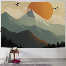 Tapisserie bohème vert sauge avec soleil, 152 x 127 cm