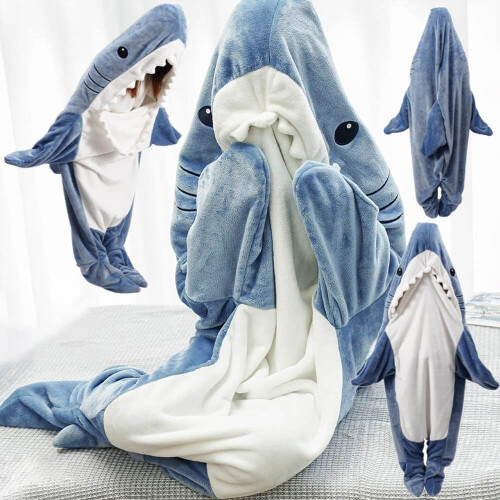 Κουβέρτα Shark με κουκούλα και φούτερ για ενήλικες και παιδιά, φορετός υπνόσακος, 2