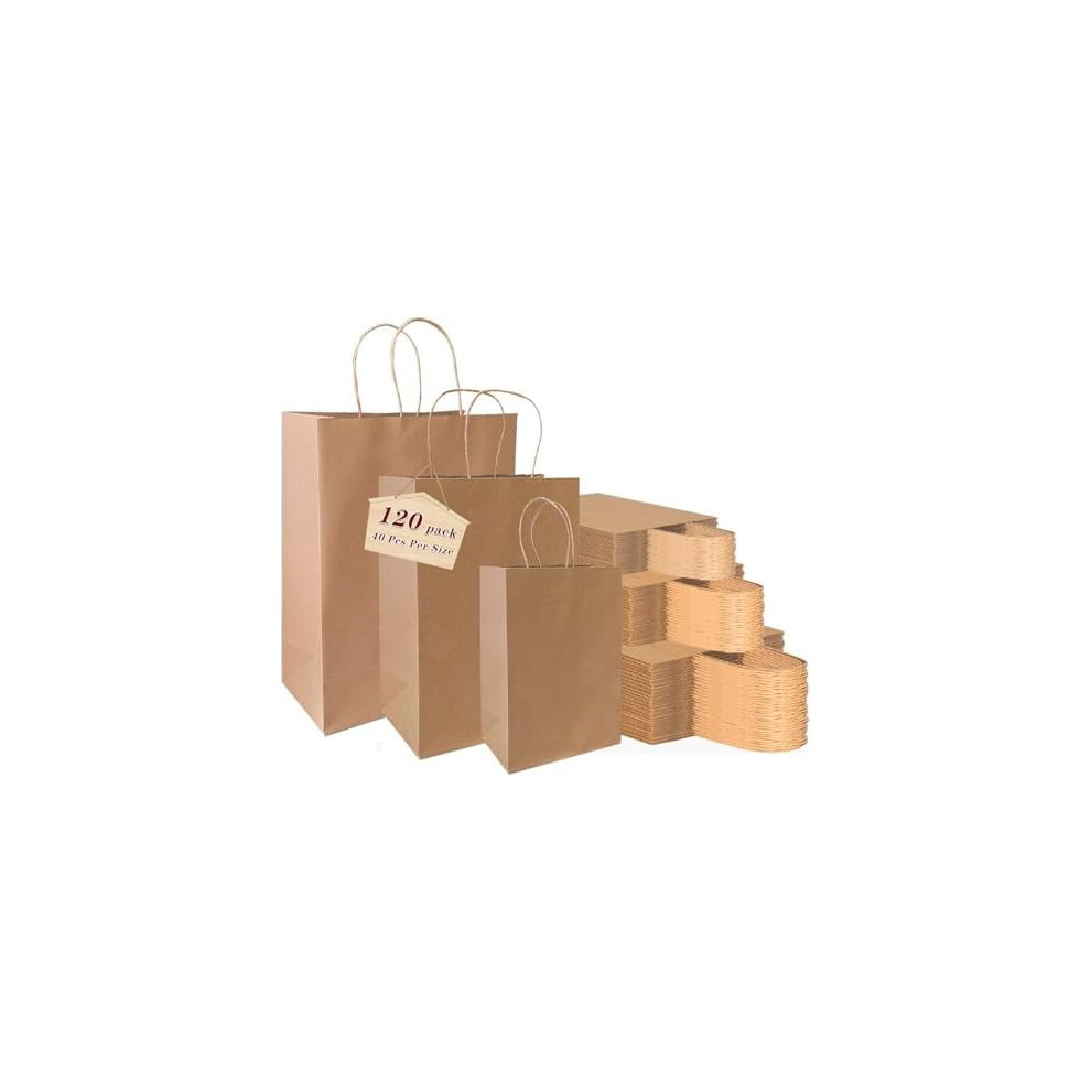 120 pack Kraft Paper bags with Handles,Assorted Sizes Gift Bags Bulk Kraft Paper Bags, Weeding,Birthday, Favor,Party,Retail Merchandise Bagsâ¦, Brown-image-OPC-PRFGVHW-NEW