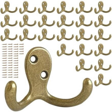 Lot de 25 crochets muraux doubles ultra-résistants (bronze) – Compatibles avec manteaux, sacs, écharpes, serviettes, chapeaux, clés, tasses