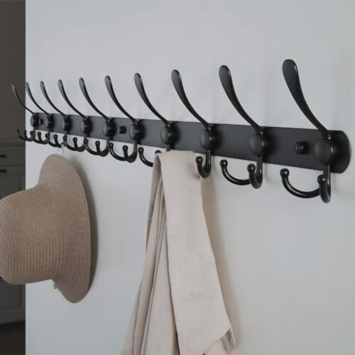 Porte-manteau mural – Rail robuste blanc avec 5 2