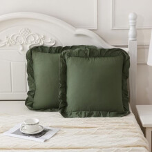 Housses de coussin vert olive pour lit queen, motif Ă volants, 51 x 76 cm (20 x 30 po),