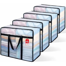 Lot de 4 sacs de rangement transparents pour couvertures de 75 L avec fermeture éclair et