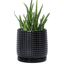 Pot de fleurs en céramique à perles avec soucoupe et système de drainage – 11 cm